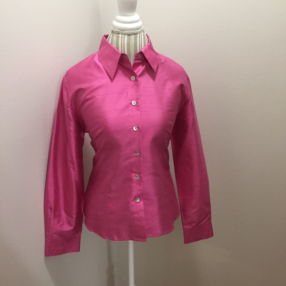 Women's Pink Silk Button Down Blouse